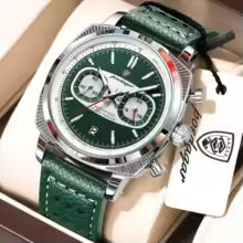 POEDAGAR Men’s Quartz Watch – Chronograph, Date Display, Leather Strap, Luminous Dial & Water Resistant