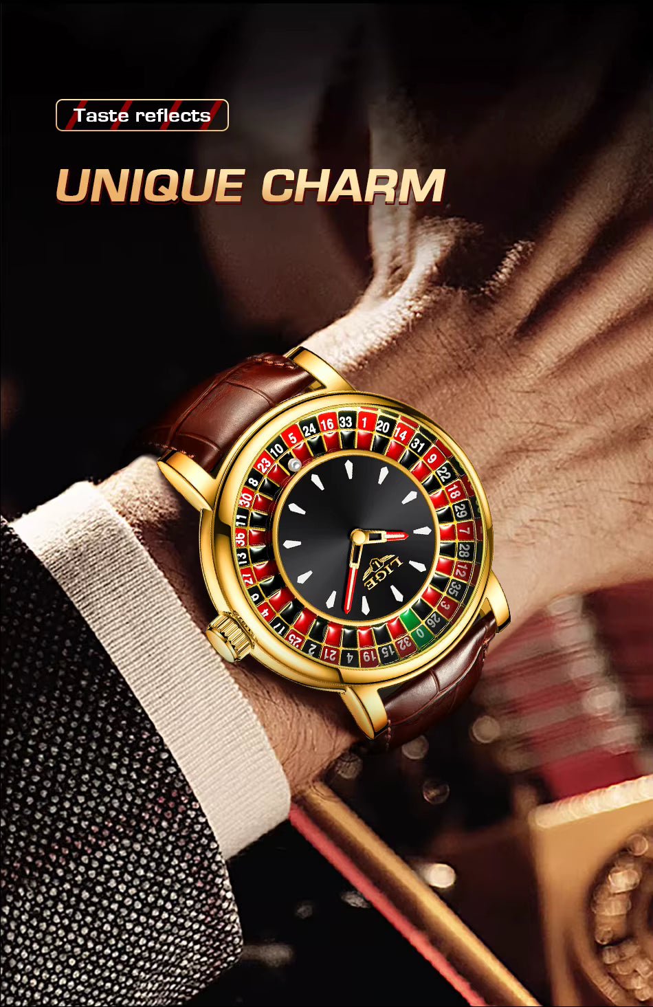 LIGE Men’s Luxury Roulette Dial Quartz Watch – Waterproof, Luminous & Stylish Design