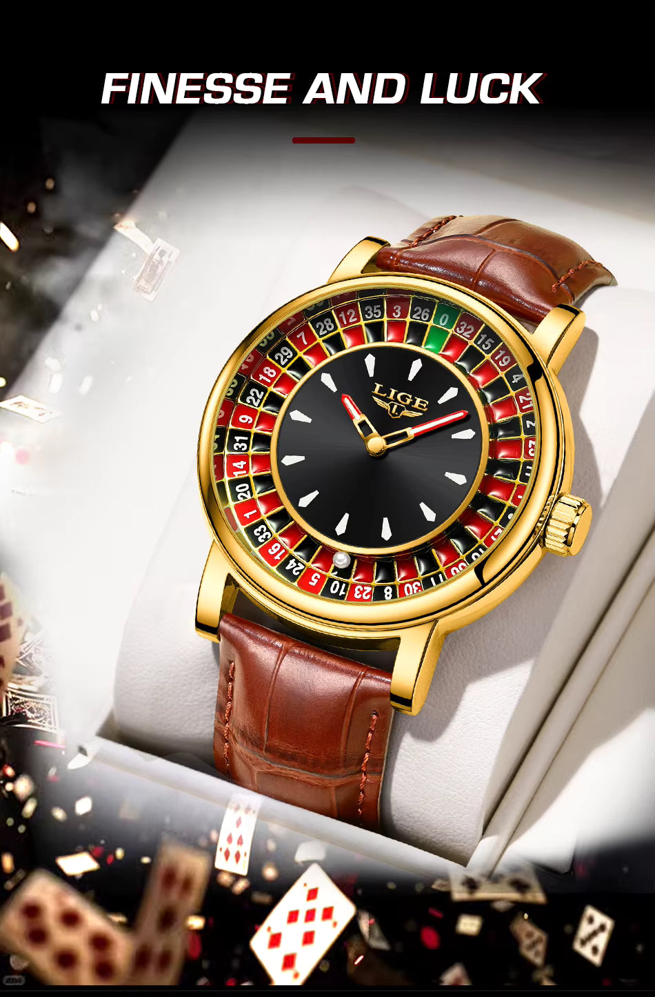 LIGE Men’s Luxury Roulette Dial Quartz Watch – Waterproof, Luminous & Stylish Design
