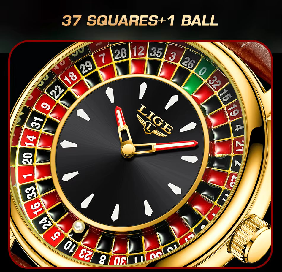 LIGE Men’s Luxury Roulette Dial Quartz Watch – Waterproof, Luminous & Stylish Design
