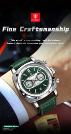 POEDAGAR Men’s Quartz Watch – Chronograph, Date Display, Leather Strap, Luminous Dial & Water Resistant