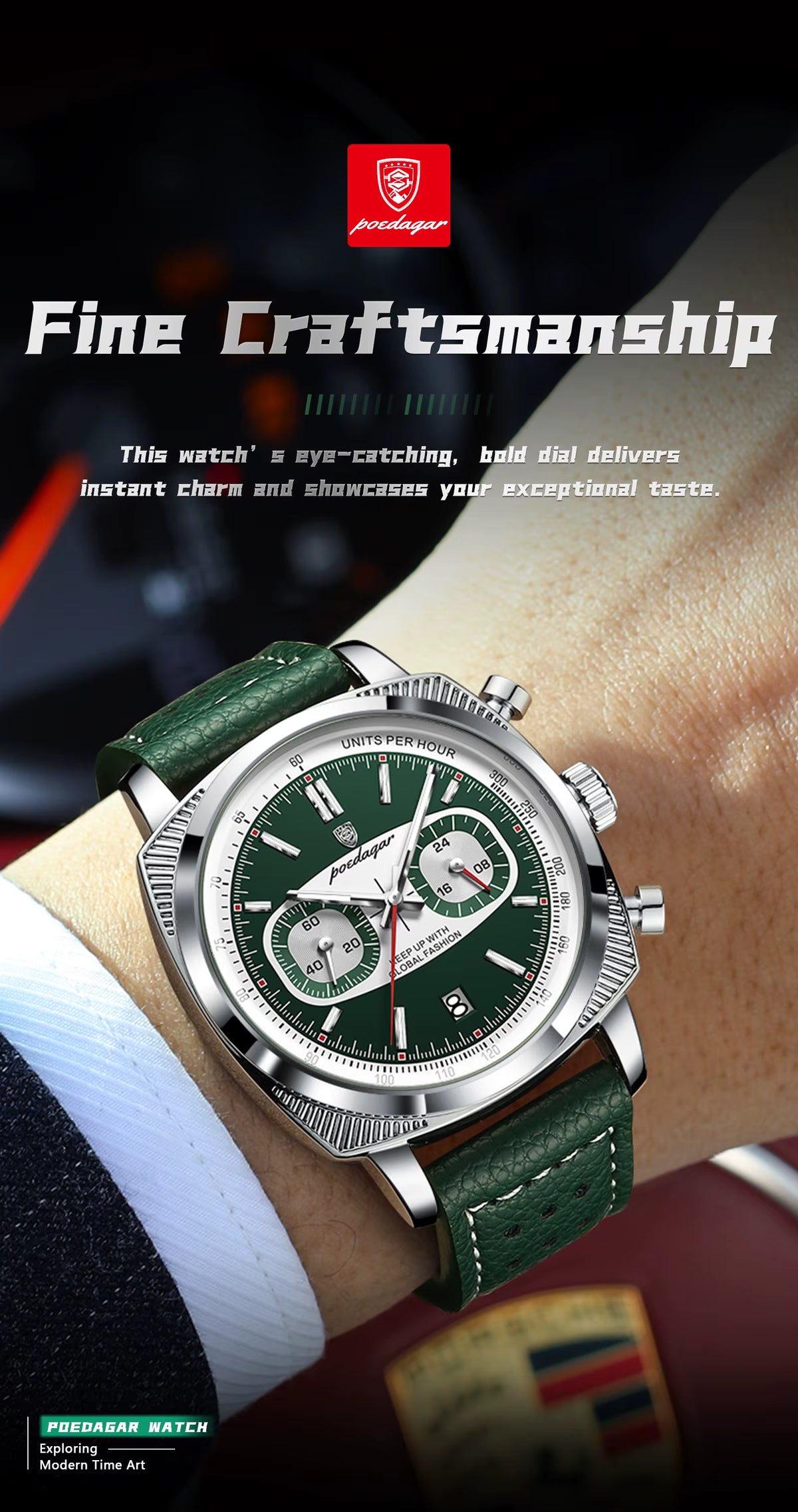 POEDAGAR Men’s Quartz Watch – Chronograph, Date Display, Leather Strap, Luminous Dial & Water Resistant