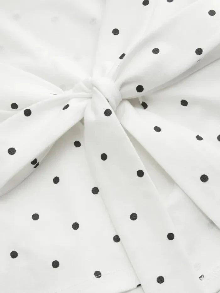 Polka Dot Boat-Neck Tie-Back Crop Top
