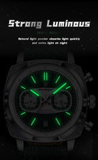POEDAGAR Men’s Quartz Watch – Chronograph, Date Display, Leather Strap, Luminous Dial & Water Resistant