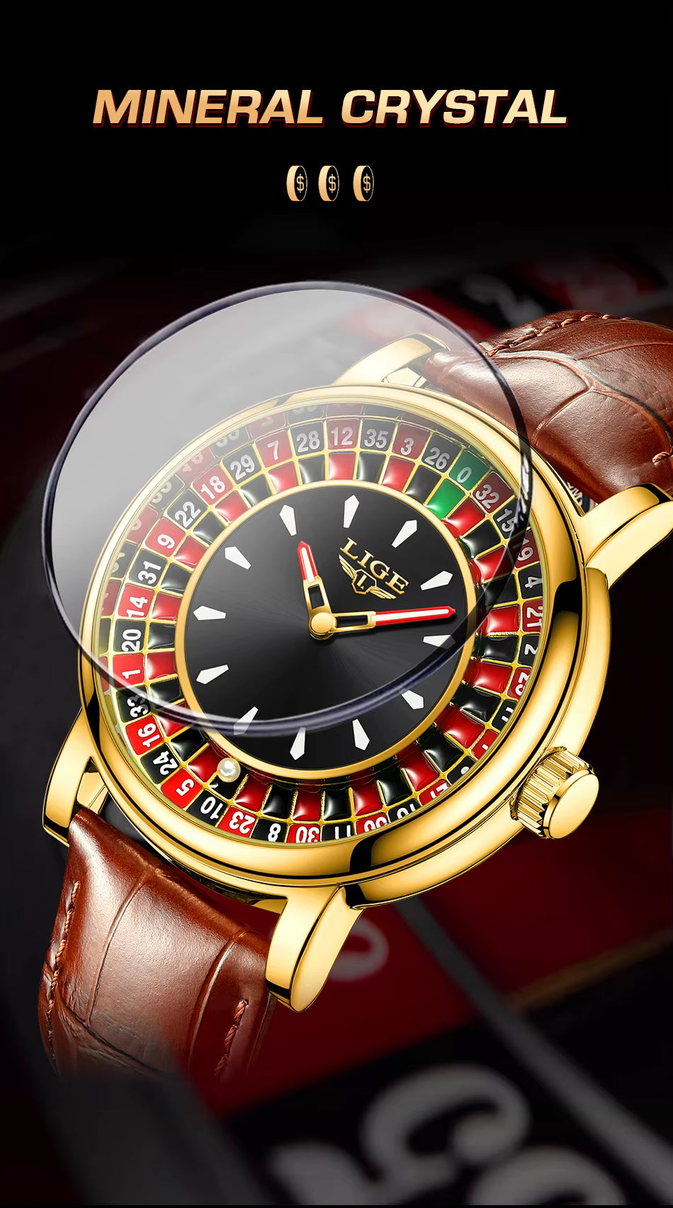 LIGE Men’s Luxury Roulette Dial Quartz Watch – Waterproof, Luminous & Stylish Design