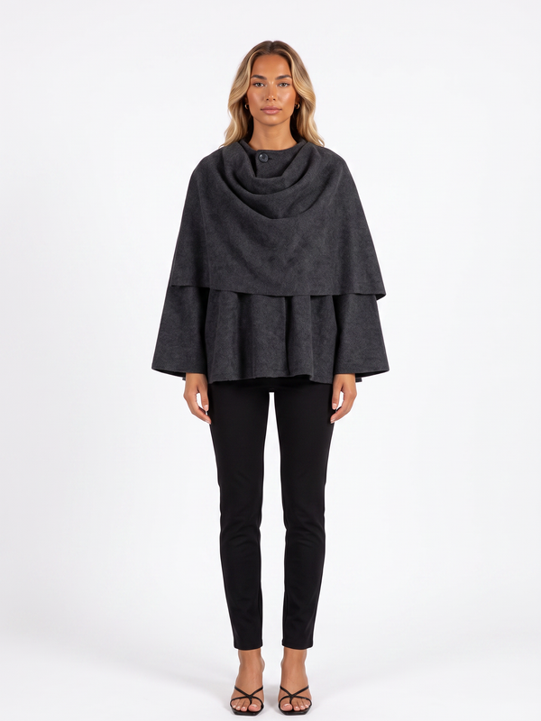 Draped Scarf-Collar Cape Jacket