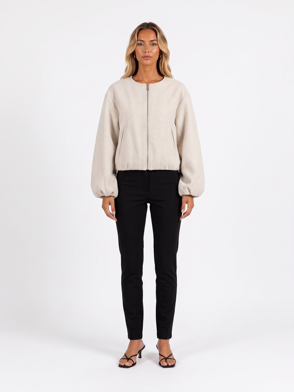 Cropped Zip-Up Bomber Jacket