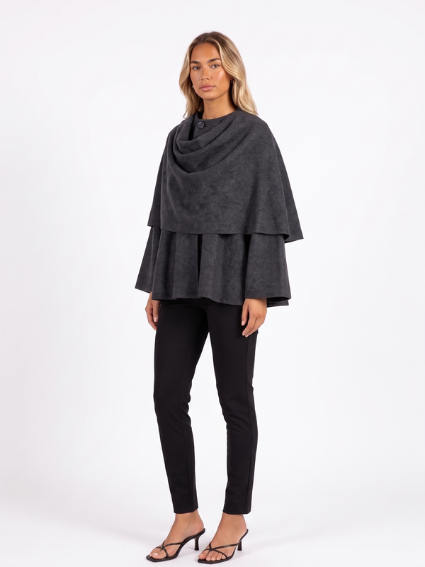 Draped Scarf-Collar Cape Jacket