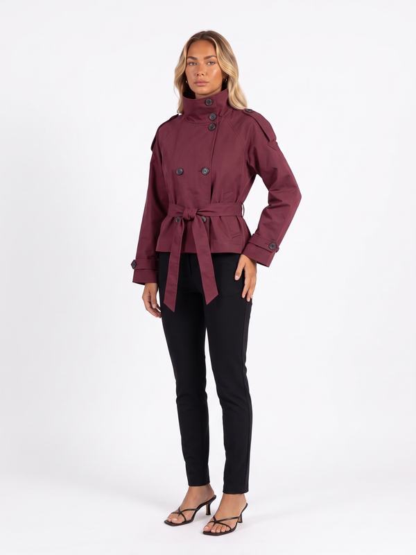 Double-Breasted Belted Trench-Style Jacket