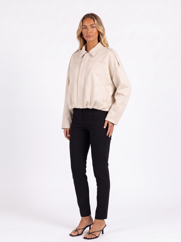 Cream Faux Suede Cropped Bomber