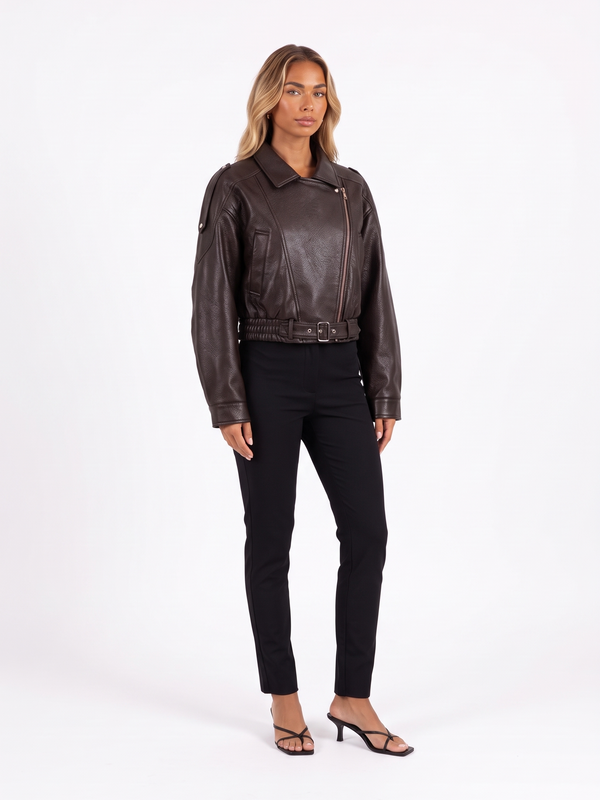 Cropped Faux Leather Moto Jacket